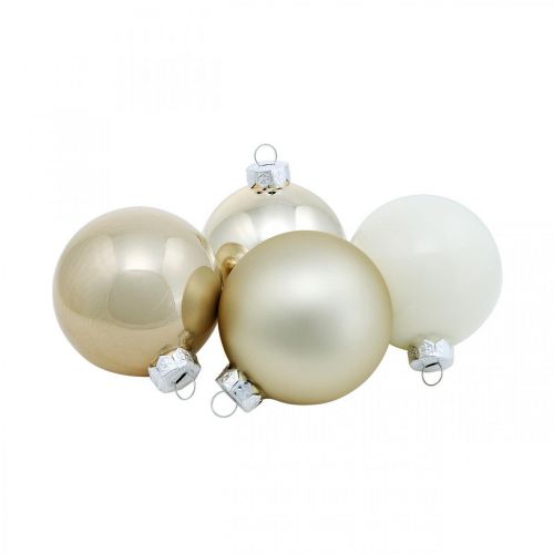 Kerstbal, kerstboomversiering, glazen bol wit/parelmoer H6,5cm Ø6cm echt glas 24 st