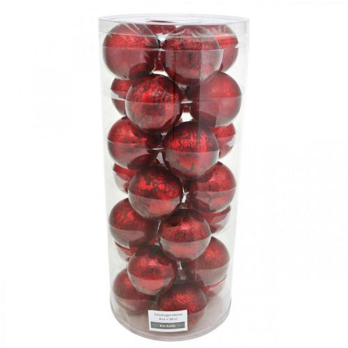 Artikel Kerstboombal, boomhanger, kerstbal rood gemarmerd H6,5cm Ø6cm echt glas 24 st