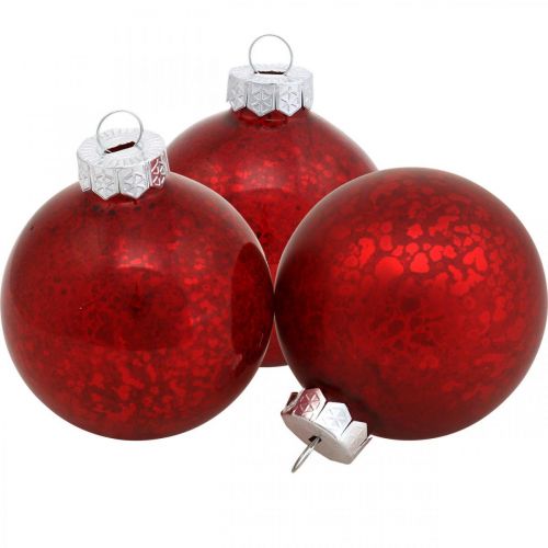 Floristik24 Kerstbal, boomhanger, kerstbal rood gemarmerd H6.5cm Ø6cm echt glas 24st