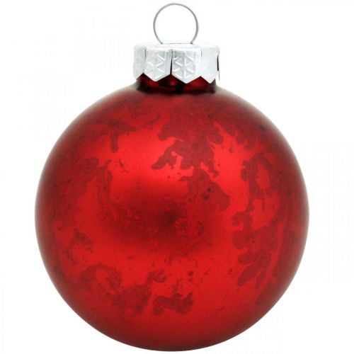 Artikel Boombol, Kerstboomversiering, glazen bol rood gemarmerd H4,5cm Ø4cm echt glas 24st