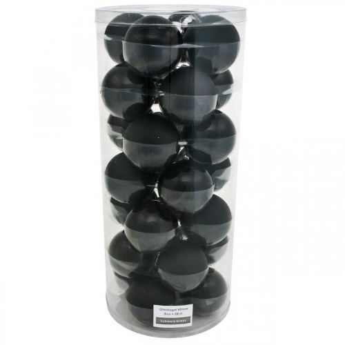 Artikel Kerstboomballen, boomhangers, glazen bollen zwart H6,5cm Ø6cm echt glas 24 st