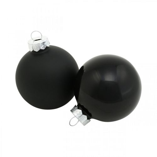 Artikel Kerstboomballen, boomhangers, glazen bollen zwart H6,5cm Ø6cm echt glas 24 st