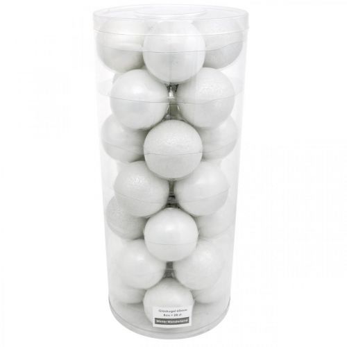Artikel Sneeuwbol, boomhanger, kerstboomdecoratie, winterdecoratie wit H6,5cm Ø6cm echt glas 24 st
