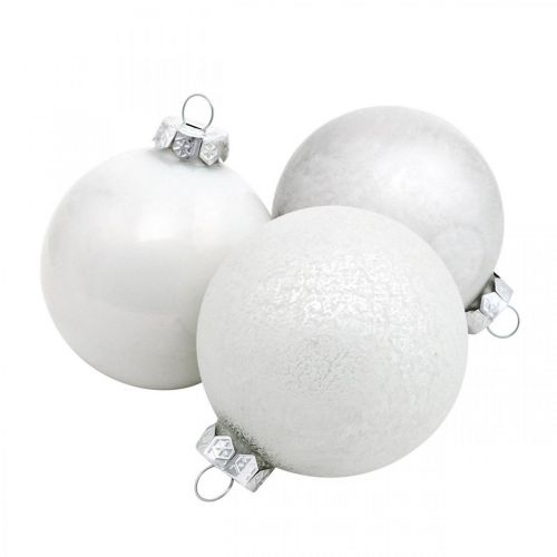 Artikel Sneeuwbol, boomhanger, kerstboomdecoratie, winterdecoratie wit H6,5cm Ø6cm echt glas 24 st