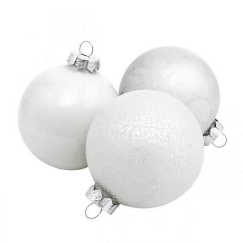 Floristik24 Sneeuwbol, boomhanger, kerstboomversiering, winterdecoratie wit H6.5cm Ø6cm echt glas 24st