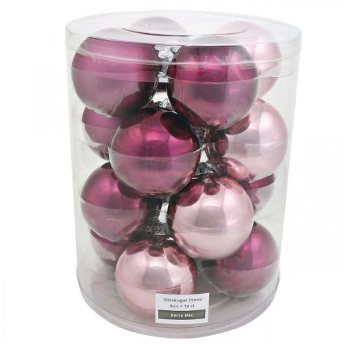 Artikel Kerstballen, boomversiering, glazen bollen paars H8,5cm Ø7,5cm echt glas 12 stuks