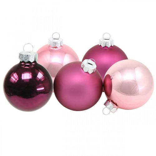 Mini boomballen, kerstballenmix, kerstboomhanger paars H4,5cm Ø4cm echt glas 24 st