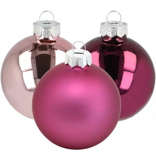 Artikel Kerstballen, kerstboomversieringen, boomballen violet H6.5cm Ø6cm echt glas 24st