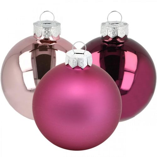 Kerstbal, kerstboomversiering, boomballen paars H6,5cm Ø6cm echt glas 24 st