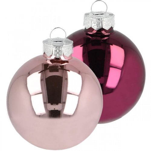 Artikel Kerstbal, kerstboomversiering, boomballen paars H6,5cm Ø6cm echt glas 24 st