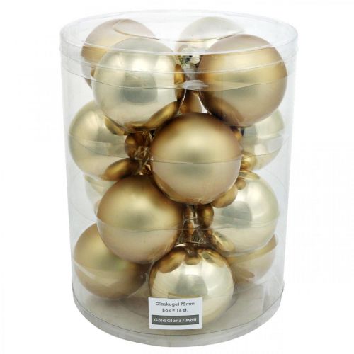 Artikel Boombal, Kerstboomversiering, Kerstbal goud H8.5cm Ø7.5cm echt glas 12st