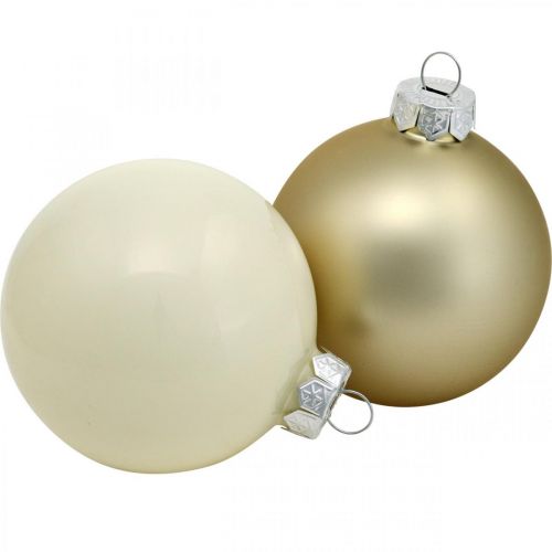 Floristik24 Kerstboomballenmix, kerstversiering, mini boomversiering wit/parelmoer H4,5cm Ø4cm echt glas 24 stuks