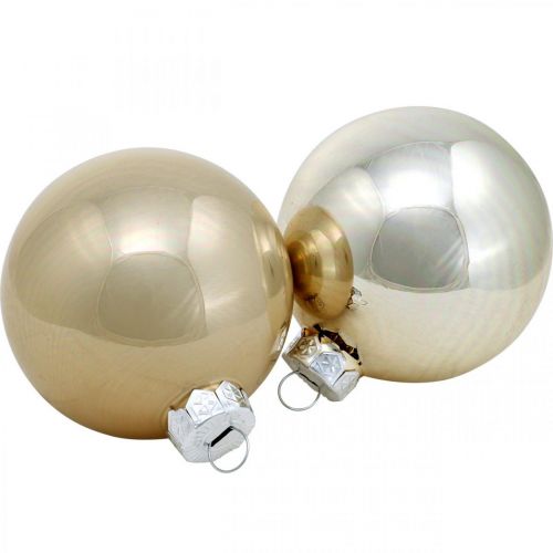 Artikel Kerstbal, kerstboomversiering, glazen bol wit / parelmoer H6.5cm Ø6cm echt glas 24st