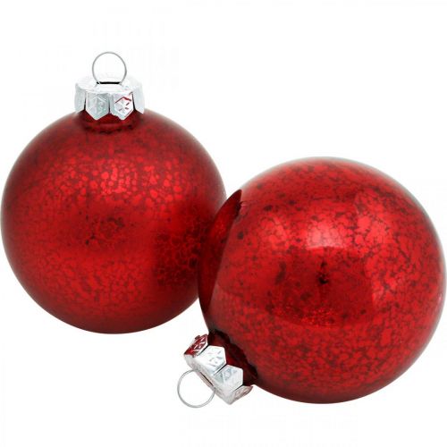 Floristik24 Kerstboomversieringen, boomhangers, kerstballen rood gemarmerd H8.5cm Ø7.5cm echt glas 14st