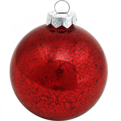 Artikel Boombal, kerstboomversiering, glazen bol rood gemarmerd H4,5cm Ø4cm echt glas 24 st