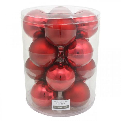 Artikel Kerstbal, boomversiering, kerstbal rood H8.5cm Ø7.5cm echt glas 12st