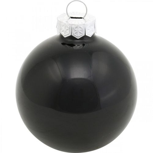 Artikel Kerstboomballen, boomhangers, glazen bollen zwart H6.5cm Ø6cm echt glas 24st