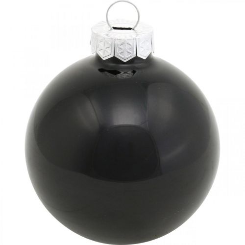 Artikel Kerstboomballen, boomhangers, glazen bollen zwart H6,5cm Ø6cm echt glas 24 st