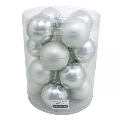 Artikel Glazen bol, boomversiering, kerstboombal zilver H8.5cm Ø7.5cm echt glas 12st