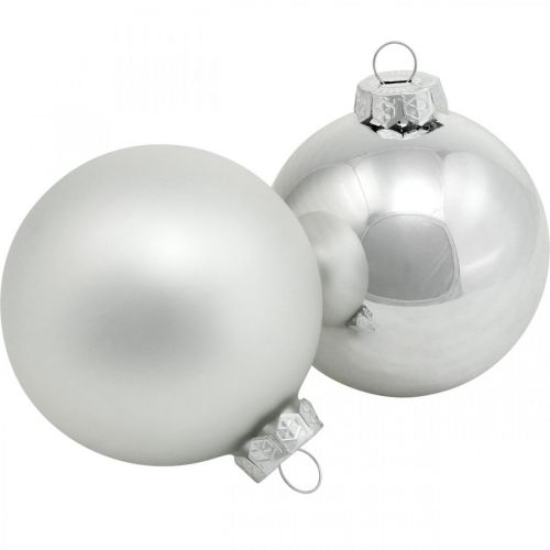 Floristik24 Glazen bol, boomversiering, kerstboombal zilver H8.5cm Ø7.5cm echt glas 12st