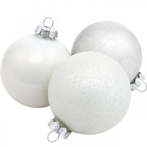 Floristik24 Kerstbal, sneeuwbal, kerstboomversiering, glazen bol wit H8,5cm Ø7,5cm echt glas 14st