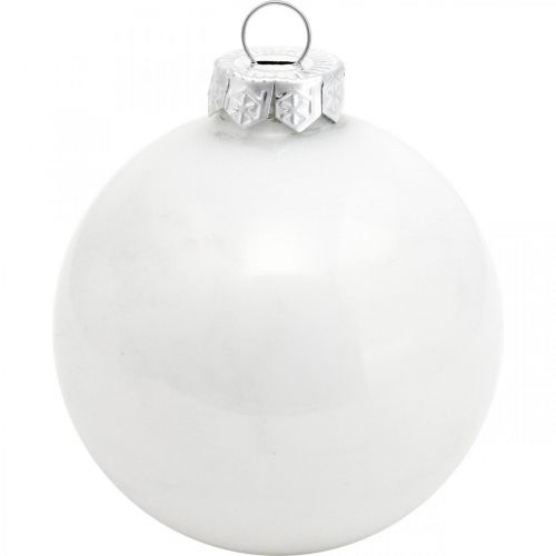 Artikel Sneeuwbol, boomhanger, kerstboomversiering, winterdecoratie wit H6.5cm Ø6cm echt glas 24st