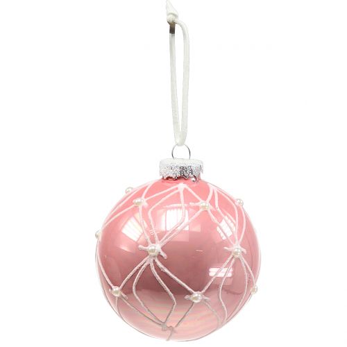 Floristik24 Kerstballen met parels roze Ø8cm 3st