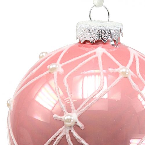 Artikel Kerstballen met parels roze Ø8cm 3st