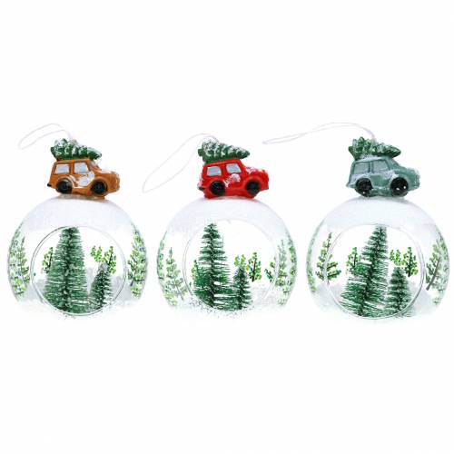 Floristik24 Glazen bol Kerstboomversiering auto Ø8cm 3st