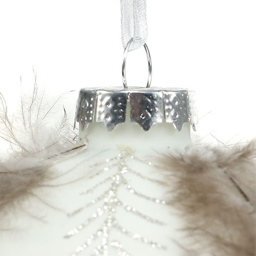 Floristik24 Kerstbal met veerdecoratie wit Ø8cm 4st