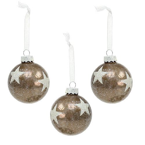 Floristik24 Kerstbal glas met sterpatroon lichtbruin Ø6cm 6st