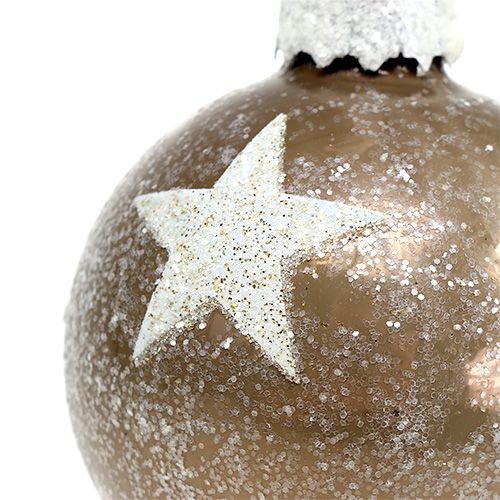 Floristik24 Kerstbal glas met sterpatroon lichtbruin Ø6cm 6st