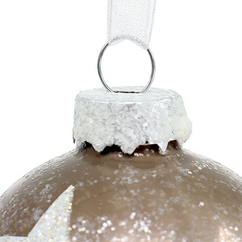Floristik24 Kerstbal glas met sterpatroon lichtbruin Ø6cm 6st