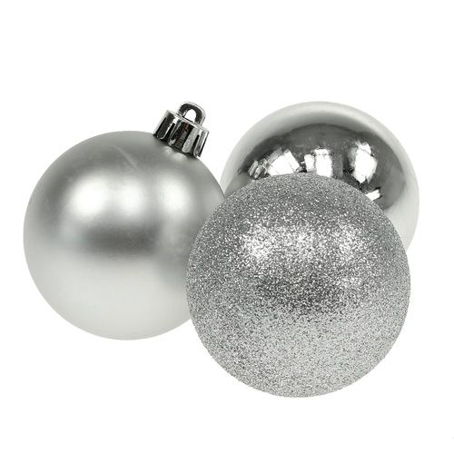 Kerstbal kunststof zilver 6cm 10st