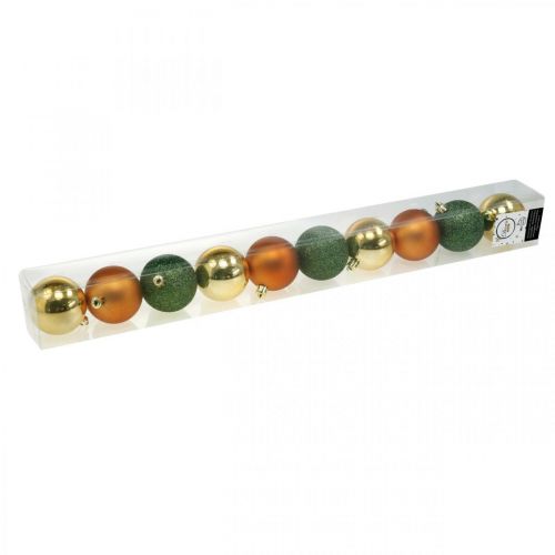 Floristik24 Kerstballen, Adventsversieringen, Kerstboomversieringen oranje / goudkleurig / groen Ø5,5cm kunststof 10st