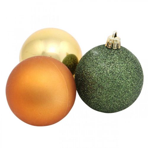 Floristik24 Kerstballen, Adventsversieringen, Kerstboomversieringen oranje / goudkleurig / groen Ø5,5cm kunststof 10st