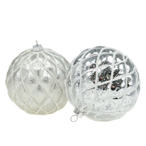 Floristik24 Kerstballen met ruitpatroon zilver mat, glanzend Ø8cm 2st