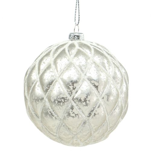 Floristik24 Kerstballen met ruitpatroon zilver mat, glanzend Ø8cm 2st