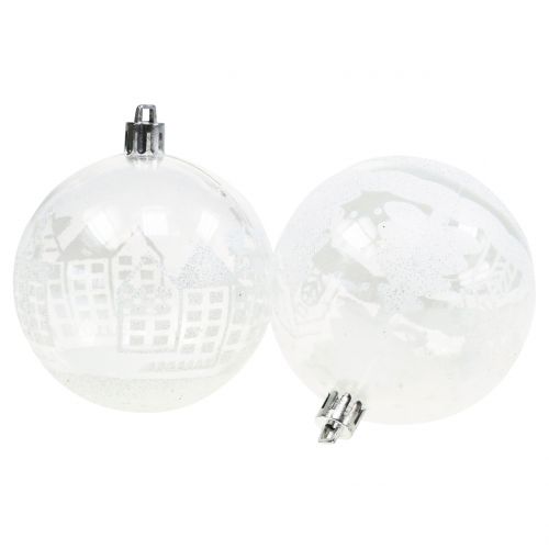 Kerstbal kunststof wit, transparant Ø8cm 2st