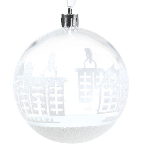 Floristik24 Kerstbal kunststof wit, transparant Ø8cm 2st