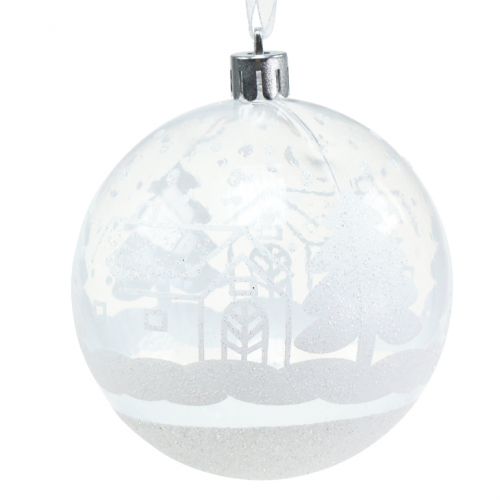 Floristik24 Kerstbal kunststof wit, transparant Ø8cm 2st