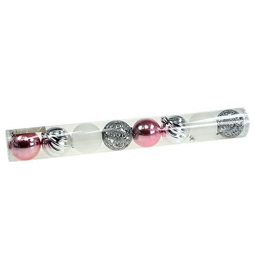 Floristik24 Kerstballen kunststof roze-zilver assorti Ø8cm 8st