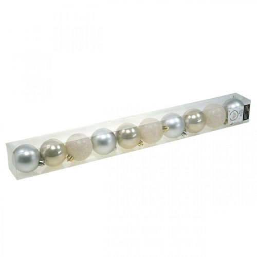 Floristik24 Boomversieringen, Kerstballen, Adventsversieringen, Kerstboomhangers zilver / parelmoer / crème Ø5,5cm kunststof 10st