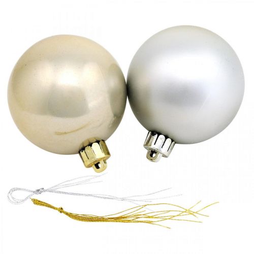 Floristik24 Boomversieringen, Kerstballen, Adventsversieringen, Kerstboomhangers zilver / parelmoer / crème Ø5,5cm kunststof 10st