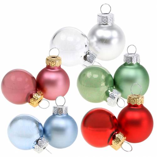 Artikel Mini kerstballen mat/glanzend assorti Ø2,5cm 24 stuks verschillende kleuren