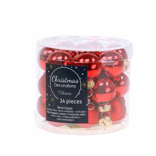 Artikel Mini kerstballen rood assorti Ø2,5cm 24 st