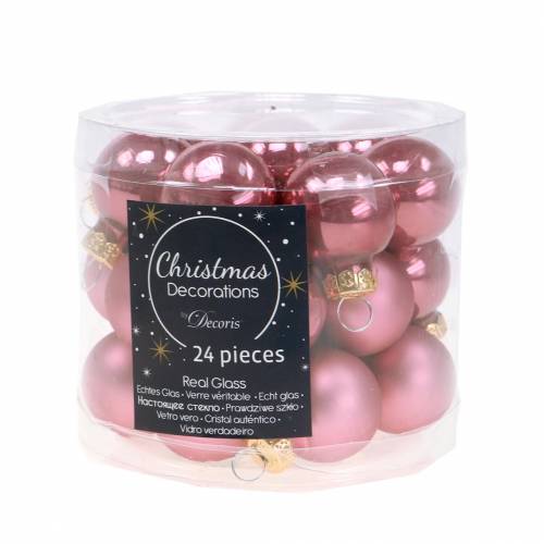 Artikel Mini kerstballen oudroze assorti Ø2,5cm 24 st