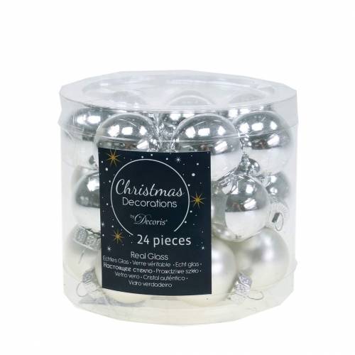 Artikel Mini kerstballen zilver assorti Ø2,5cm 24 st