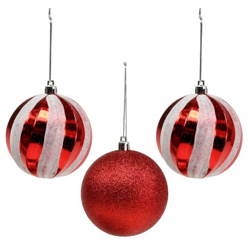 Floristik24 Kerstballen van kunststof rood, wit Ø8cm 3st