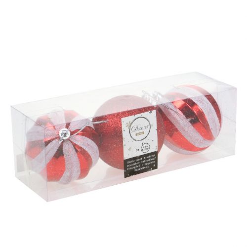 Floristik24 Kerstballen van kunststof rood, wit Ø8cm 3st